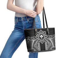 Hawaii And Philippines Together Leather Tote Bag Polynesian Pattern With Filipino Barong Black LT05 - Polynesian Pride