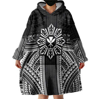 Hawaii And Philippines Together Wearable Blanket Hoodie Polynesian Pattern With Filipino Barong Black LT05 - Polynesian Pride