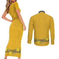 Tonga Anastasis College Couples Matching Short Sleeve Bodycon Dress and Long Sleeve Button Shirt Tongan Ngatu Kupesi Pattern - Polynesian Pride