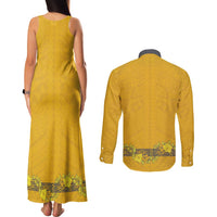 Tonga Anastasis College Couples Matching Tank Maxi Dress and Long Sleeve Button Shirt Tongan Ngatu Kupesi Pattern - Polynesian Pride