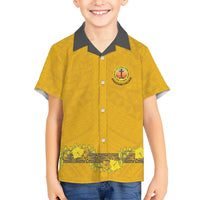 Tonga Anastasis College Family Matching Long Sleeve Bodycon Dress and Hawaiian Shirt Tongan Ngatu Kupesi Pattern LT05 Son's Shirt Yellow - Polynesian Pride
