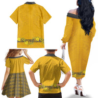 Tonga Anastasis College Family Matching Off The Shoulder Long Sleeve Dress and Hawaiian Shirt Tongan Ngatu Kupesi Pattern LT05 - Polynesian Pride