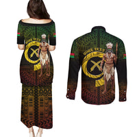 Personalised Vanuatu Custom Chiefs Day Couples Matching Puletasi and Long Sleeve Button Shirt Pig Tusk Simple Style LT05 - Polynesian Pride