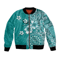 Cook Islands Bomber Jacket Teal Hibiscus And Stars