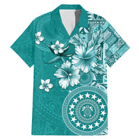 Cook Islands Family Matching Mermaid Dress and Hawaiian Shirt Teal Hibiscus And Stars LT05 Dad's Shirt - Short Sleeve Teal - Polynesian Pride