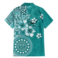 Cook Islands Family Matching Mermaid Dress and Hawaiian Shirt Teal Hibiscus And Stars LT05 - Polynesian Pride
