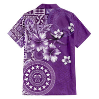 Cook Islands Family Matching Off Shoulder Short Dress and Hawaiian Shirt Purple Hibiscus And Stars LT05 - Polynesian Pride