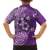 Cook Islands Family Matching Short Sleeve Bodycon Dress and Hawaiian Shirt Purple Hibiscus And Stars