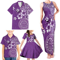 Cook Islands Family Matching Tank Maxi Dress and Hawaiian Shirt Purple Hibiscus And Stars LT05 - Polynesian Pride