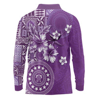 Cook Islands Long Sleeve Polo Shirt Purple Hibiscus And Stars