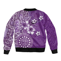 Cook Islands Sleeve Zip Bomber Jacket Purple Hibiscus And Stars