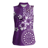 Cook Islands Women Sleeveless Polo Shirt Purple Hibiscus And Stars