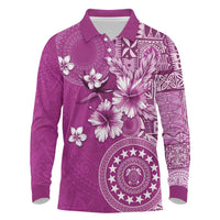 Cook Islands Long Sleeve Polo Shirt Fandango Hibiscus And Stars