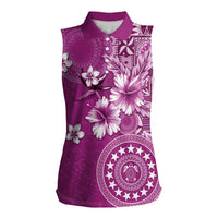 Cook Islands Women Sleeveless Polo Shirt Fandango Hibiscus And Stars