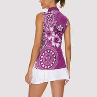 Cook Islands Women Sleeveless Polo Shirt Fandango Hibiscus And Stars