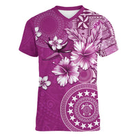 Cook Islands Women V-Neck T-Shirt Fandango Hibiscus And Stars