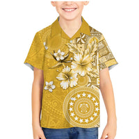 Cook Islands Family Matching Mermaid Dress and Hawaiian Shirt Yellow Hibiscus And Stars LT05 Son's Shirt Yellow - Polynesian Pride