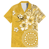 Cook Islands Family Matching Short Sleeve Bodycon Dress and Hawaiian Shirt Yellow Hibiscus And Stars
