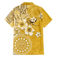 Cook Islands Family Matching Short Sleeve Bodycon Dress and Hawaiian Shirt Yellow Hibiscus And Stars