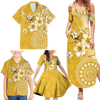 Cook Islands Family Matching Summer Maxi Dress and Hawaiian Shirt Yellow Hibiscus And Stars LT05 - Polynesian Pride