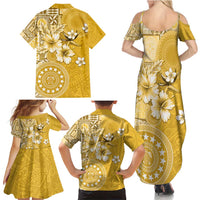 Cook Islands Family Matching Summer Maxi Dress and Hawaiian Shirt Yellow Hibiscus And Stars LT05 - Polynesian Pride