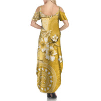 Cook Islands Family Matching Summer Maxi Dress and Hawaiian Shirt Yellow Hibiscus And Stars LT05 - Polynesian Pride