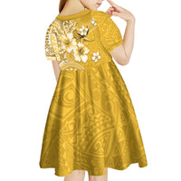 Cook Islands Kid Short Sleeve Dress Yellow Hibiscus And Stars