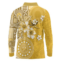 Cook Islands Long Sleeve Polo Shirt Yellow Hibiscus And Stars