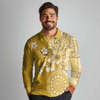 Cook Islands Long Sleeve Polo Shirt Yellow Hibiscus And Stars