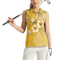 Cook Islands Women Sleeveless Polo Shirt Yellow Hibiscus And Stars