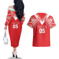 Custom Tahiti Football Couples Matching Off The Shoulder Long Sleeve Dress and Hawaiian Shirt Coat Of Arms Polynesian Tribal Pattern LT05 - Polynesian Pride