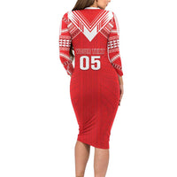 Custom Tahiti Football Family Matching Long Sleeve Bodycon Dress and Hawaiian Shirt Coat Of Arms Polynesian Tribal Pattern LT05 - Polynesian Pride