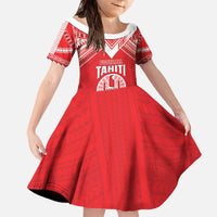 Custom Tahiti Football Family Matching Off The Shoulder Long Sleeve Dress and Hawaiian Shirt Coat Of Arms Polynesian Tribal Pattern LT05 Daughter's Dress Red - Polynesian Pride