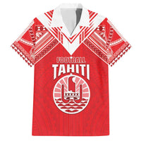 Custom Tahiti Football Family Matching Puletasi and Hawaiian Shirt Coat Of Arms Polynesian Tribal Pattern LT05 Dad's Shirt - Short Sleeve Red - Polynesian Pride