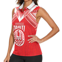 Custom Tahiti Football Women Sleeveless Polo Shirt Coat Of Arms Polynesian Tribal Pattern LT05 - Polynesian Pride