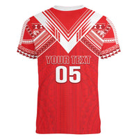 Custom Tahiti Football Women V-Neck T-Shirt Coat Of Arms Polynesian Tribal Pattern LT05 - Polynesian Pride