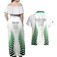 Custom New Zealand Fern Football Couples Matching Off Shoulder Maxi Dress and Hawaiian Shirt Simple Style LT05 - Polynesian Pride