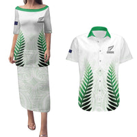 Custom New Zealand Fern Football Couples Matching Puletasi and Hawaiian Shirt Simple Style LT05 White - Polynesian Pride