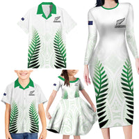 Custom New Zealand Fern Football Family Matching Long Sleeve Bodycon Dress and Hawaiian Shirt Simple Style LT05 - Polynesian Pride