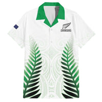 Custom New Zealand Fern Football Family Matching Off The Shoulder Long Sleeve Dress and Hawaiian Shirt Simple Style LT05 Dad's Shirt - Short Sleeve White - Polynesian Pride