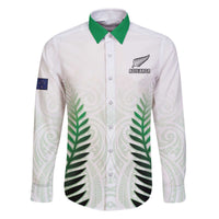 Custom New Zealand Fern Football Family Matching Off The Shoulder Long Sleeve Dress and Hawaiian Shirt Simple Style LT05 Dad's Shirt - Long Sleeve White - Polynesian Pride