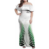 Custom New Zealand Fern Football Family Matching Off Shoulder Maxi Dress and Hawaiian Shirt Simple Style LT05 Mom's Dress White - Polynesian Pride