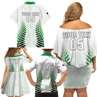 Custom New Zealand Fern Football Family Matching Off Shoulder Short Dress and Hawaiian Shirt Simple Style LT05 - Polynesian Pride