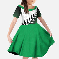 Custom New Zealand Football Family Matching Off Shoulder Maxi Dress and Hawaiian Shirt Go Aotearoa LT05 Daughter's Dress Green - Polynesian Pride