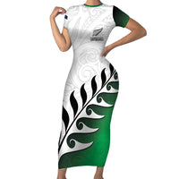 Custom New Zealand Football Family Matching Short Sleeve Bodycon Dress and Hawaiian Shirt Go Aotearoa LT05 Mom's Dress Green - Polynesian Pride