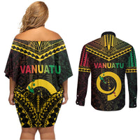 Happy Vanuatu Father Lini Day Couples Matching Off Shoulder Short Dress and Long Sleeve Button Shirt