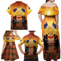 ANZAC Day Family Matching Off Shoulder Maxi Dress and Hawaiian Shirt Remembrance Tribute Soldiers And Poppy Field LT05 - Polynesian Pride
