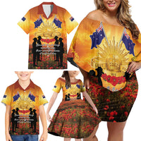 ANZAC Day Family Matching Off Shoulder Short Dress and Hawaiian Shirt Remembrance Tribute Soldiers And Poppy Field LT05 - Polynesian Pride