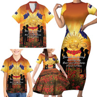 ANZAC Day Family Matching Short Sleeve Bodycon Dress and Hawaiian Shirt Remembrance Tribute Soldiers And Poppy Field LT05 - Polynesian Pride