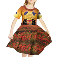 ANZAC Day Kid Short Sleeve Dress Remembrance Tribute Soldiers And Poppy Field